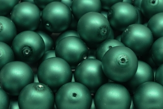Voskované perly saténové, tmavě zelená, 12 mm, 6 ks 