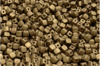 Cube beads, tmavě zlaté, mat, 4 x 4 mm, 40 ks