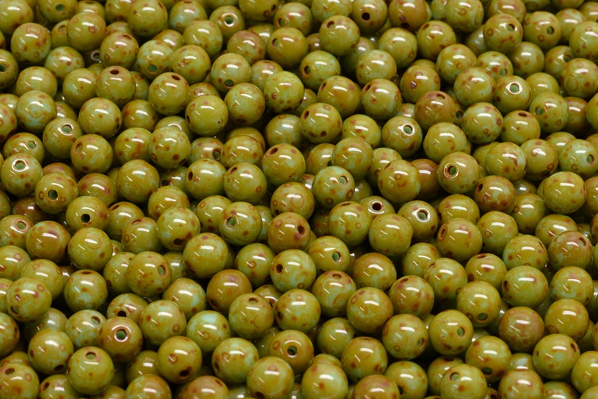 Mačkané kuličky, 4 mm, zeleno-hnědá, 50 ks