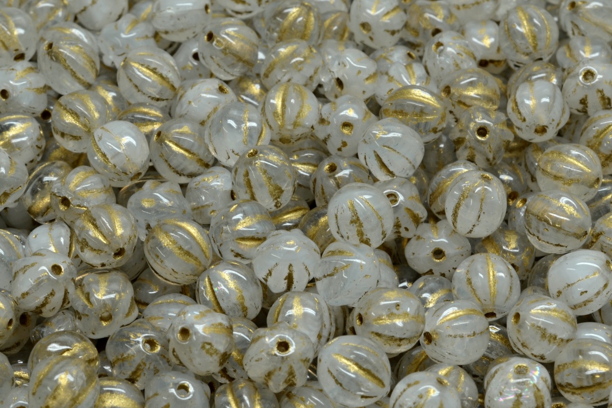 Melouny, 6 mm, bílo-mléčná, zlatý zátěr, 20 ks