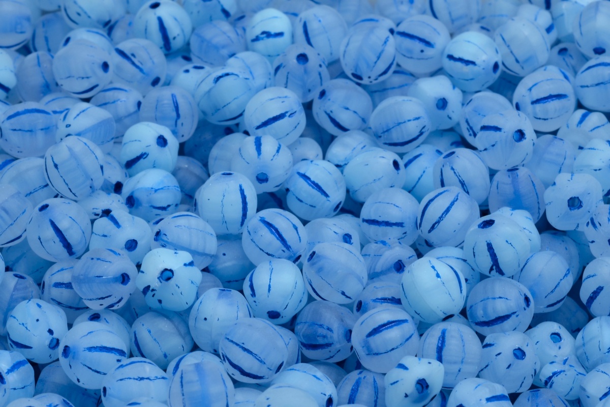 Melouny, 6 mm, čirá, mat,  modrý zátěr, 20 ks