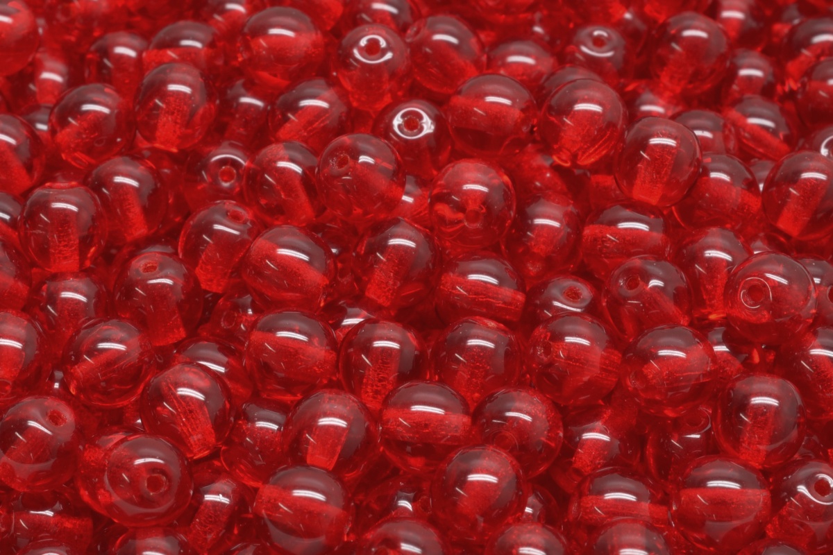 Mačkané kuličky, 8 mm, červená, průhledná,20 ks