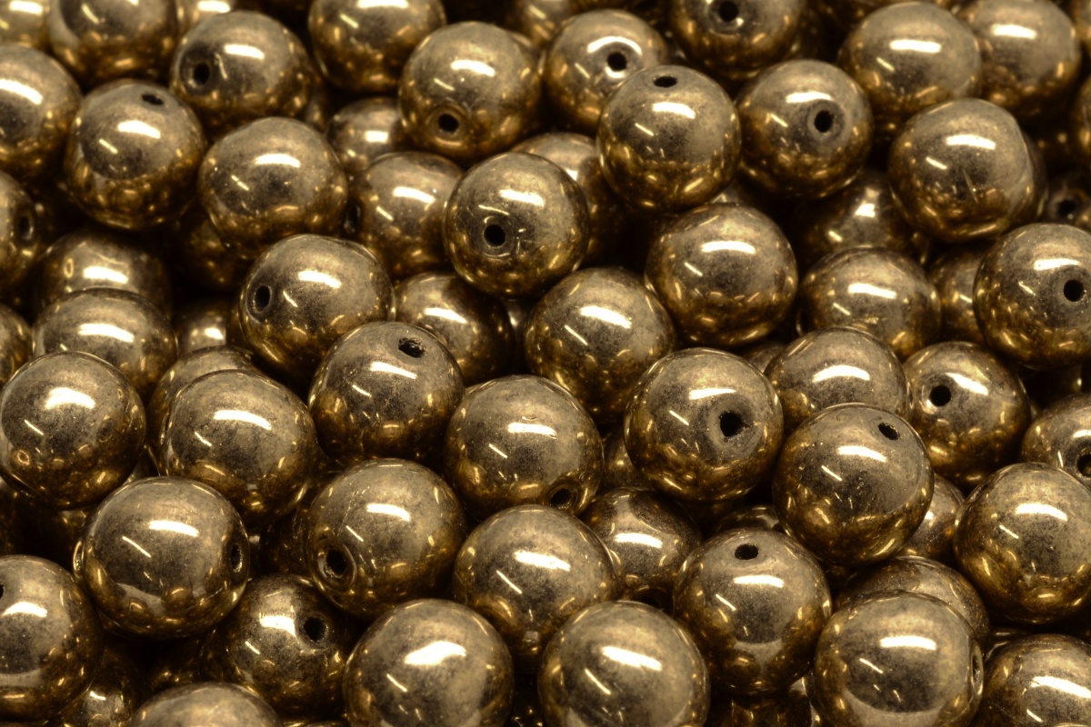 Mačkané kuličky, 8 mm, hnědá, zlatý pokov, 6 ks