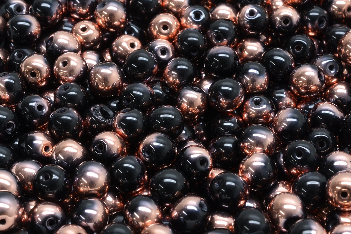 Mačkané kuličky, 6 mm, černá, měděný půlpokov, 30 ks