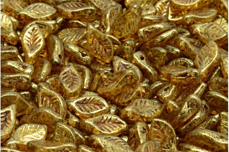Lístek mačkaný, čirý, zlatý nástřik, 6 x 12 mm, 14 ks