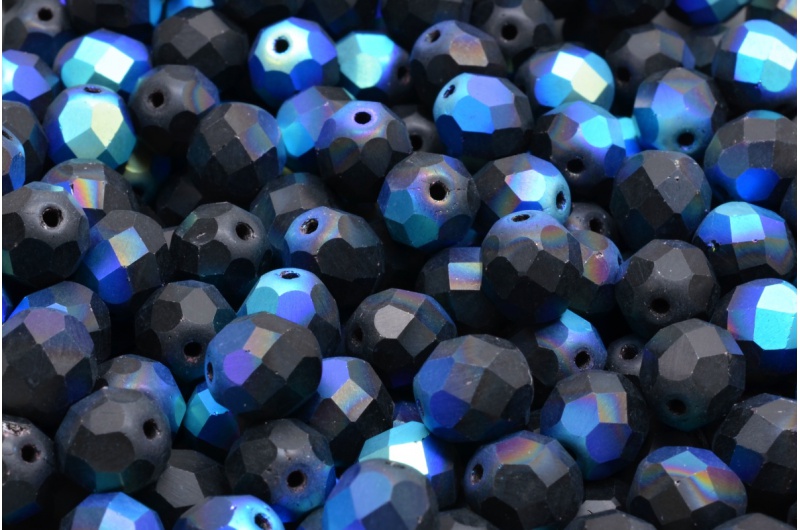 Broušené korálky, černé, půlpokov, mat, 8 mm, 10 ks