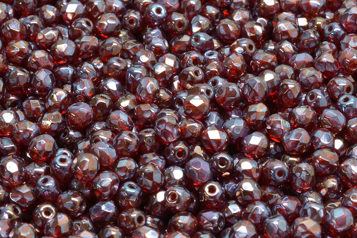 Broušené korálky, čiré, červené, travertin, 4 mm, 40 ks