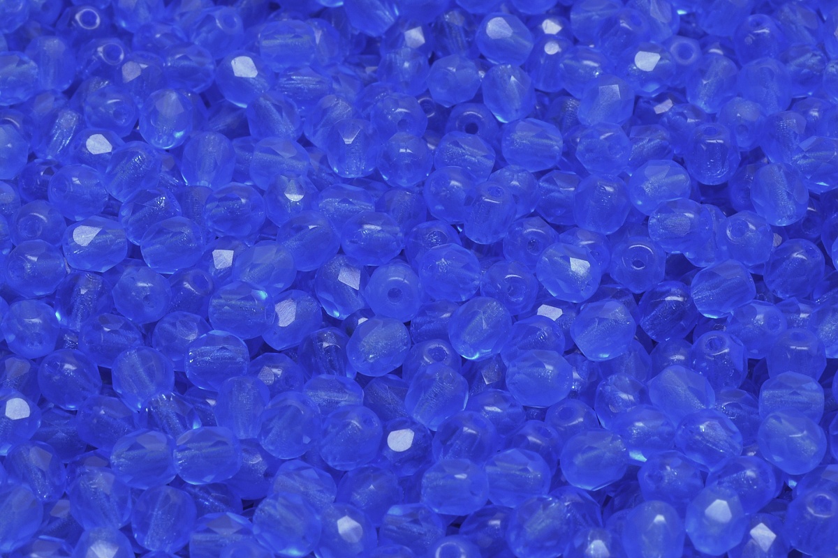 Broušené korálky, čiré, modré, 4 mm, 50 ks