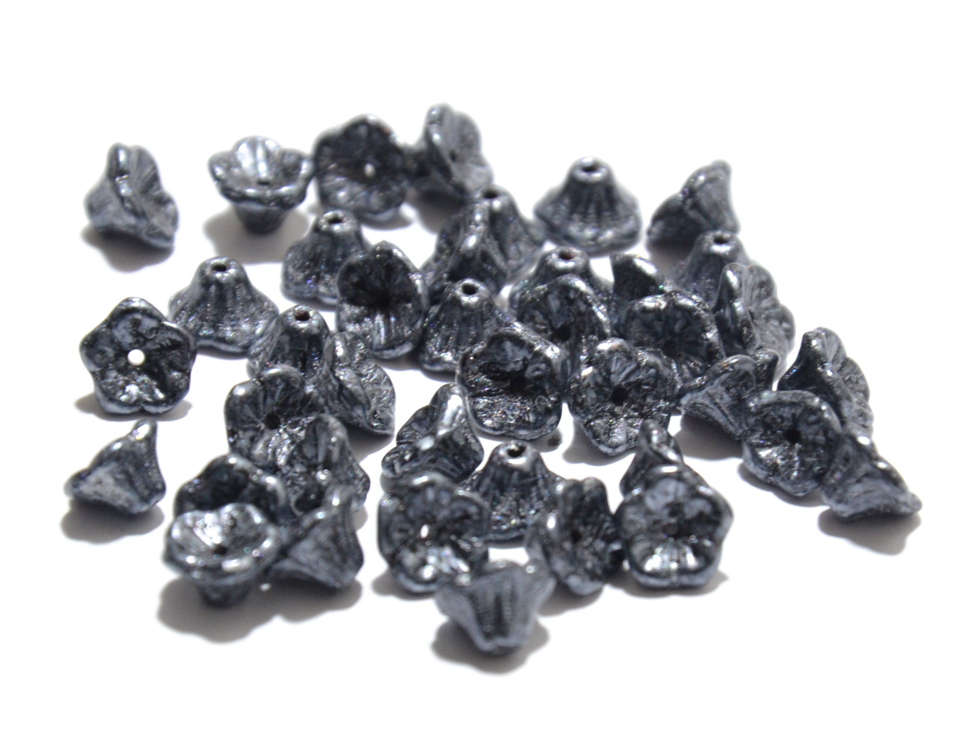 Zvonečky, 7 x 5 mm, hematit, vosk, 20 ks