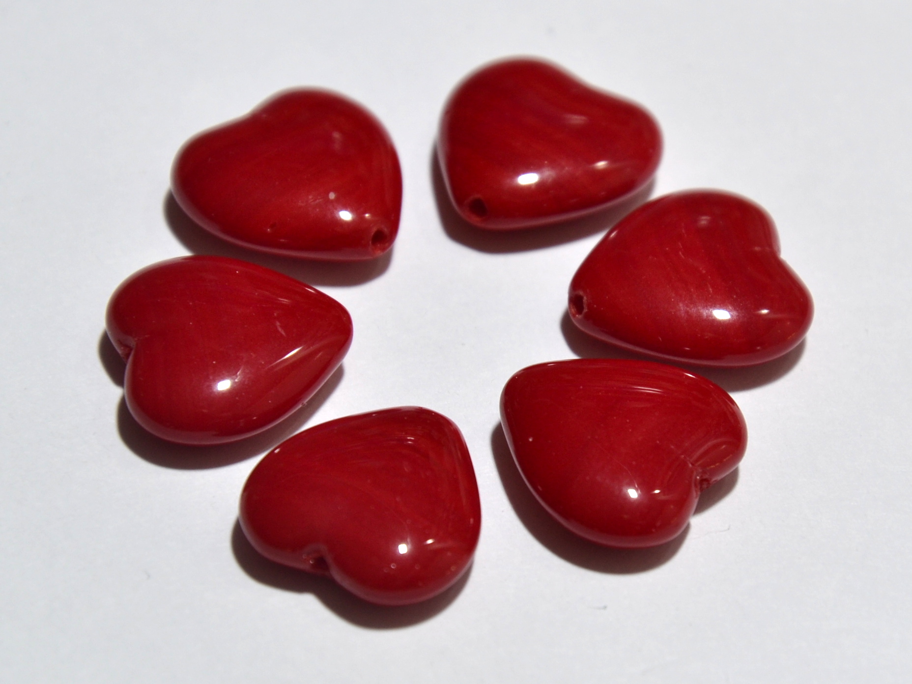 Srdce, 15 x 15 mm, červené, 6 ks