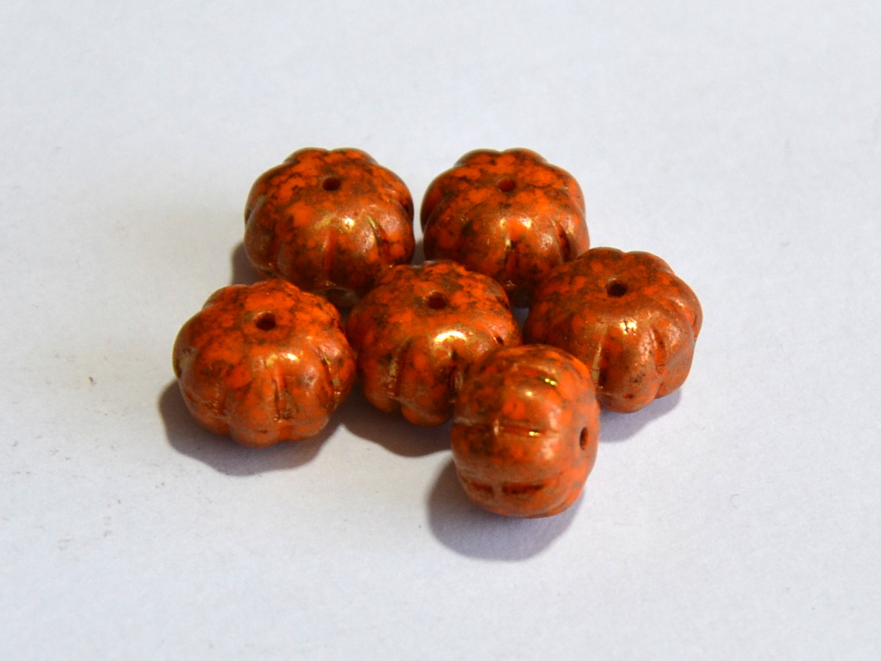 Dýně, 8 x 11 mm, oranžová, měděný pokov, 6 ks