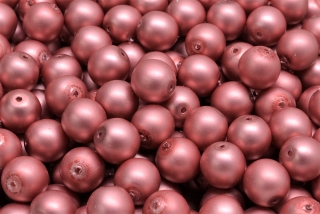 Voskované perly saténové, červeno růžová, 8 mm, 14 ks 