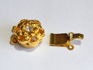 Zapínání zasouvací, 2 očka, zlaté s šatonem, 16 x 13 x 8 mm, 1 ks 