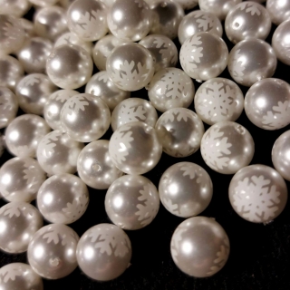 Voskované perly - vločka, bílá, 10 mm, 4 ks 
