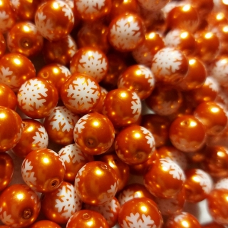 Voskované perly - vločka, tm. oranžová, 10 mm, 4 ks 
