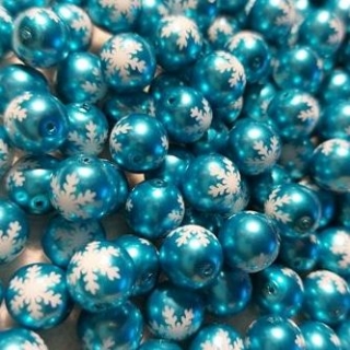 Voskované perly - vločka, tyrkys, 10 mm, 4 ks 