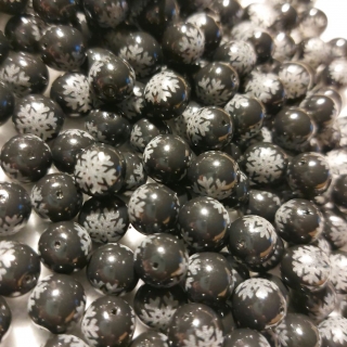 Voskované perly - vločka, černá, 10 mm, 4 ks 