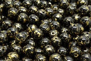 Mačkané kuličky, 8 mm, černá, zlatý postřik, 15 ks