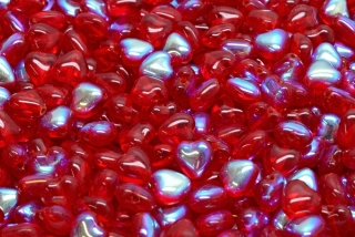 Srdíčka, 6 x 6 mm, červená, duhový pokov, 20 ks