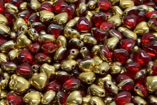 Srdíčka, 6 x 6 mm, červená, zlatý pokov, 20 ks