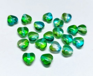 Srdíčka, 6 x 6 mm, zeleno-tyrkysová, 20 ks