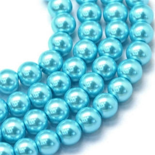 Voskované perly, světlá tyrkysová, 6 mm, 30 ks 