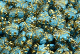 List mačkaný, modrý - čirý, zlatý zátěr, 13 x 11 mm, 6 ks