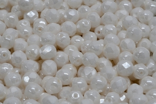 Broušené korálky, bílé, perleťové, 6 mm, 30 ks