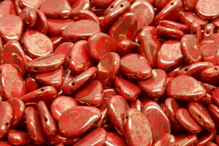 Okvětní lístky - Anemone petal leaf beads, červený travertin, 8 x 11 mm, 10 ks