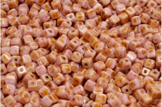 Cube beads, růžový travertin, 4 x 4 mm, 40 ks