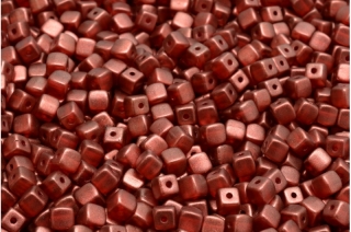 Cube beads, červené, mat, 4 x 4 mm, 40 ks