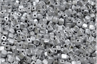 Cube beads, stříbrné, 4 x 4 mm, 40 ks