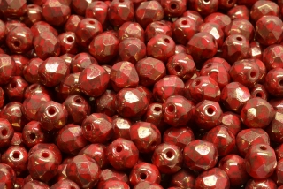 Broušené korálky, červené, travertin, 6 mm, 20 ks