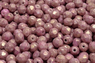 Broušené korálky, bílé, fialový nástřik, 6 mm, 30 ks
