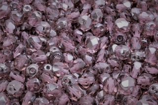Broušené korálky, růžové, stříbrný půlpokov, 6 mm, 30 ks