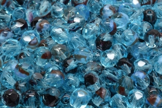 Broušené korálky, čiré, modré, žíhané, 6 mm, 30 ks