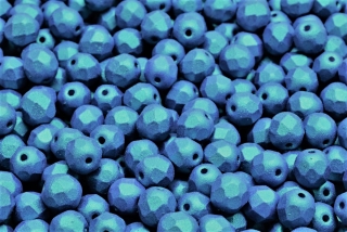 Broušené korálky, modré, vosk, 6 mm, 20 ks