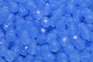 Broušené korálky, modré, mléčné, 6 mm, 30 ks