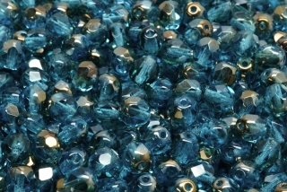 Broušené korálky, čiré, modrozelené, půlpokov, 6 mm, 30 ks