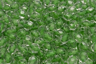 Broušené korálky, čiré, zelený průvlek, 6 mm, 40 ks