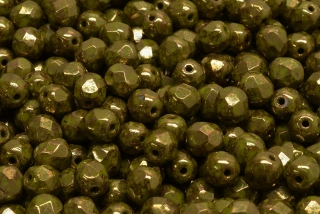 Broušené korálky, zelené, zlatý nástřik, 6 mm, 20 ks
