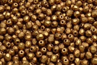 Broušené korálky, tmavě zlaté, vosk, 4 mm, 50 ks