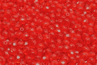 Broušené korálky, čiré, červené, 4 mm, 30 ks