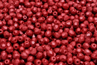 Broušené korálky, červené, vosk, 4 mm, 40 ks