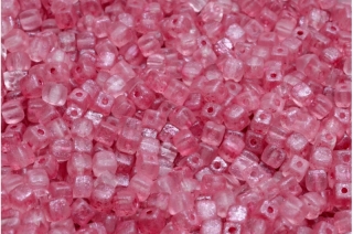 Cube beads, růžové, leptané, 4 x 4 mm, 40 ks