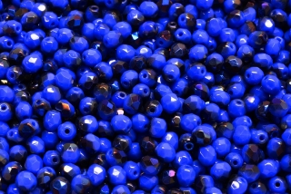 Broušené korálky, modro černé, 4 mm, 40 ks