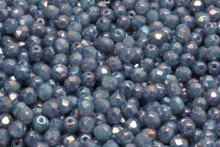 Broušené korálky, čiré, modré, žíhané, AB, 4 mm, 40 ks