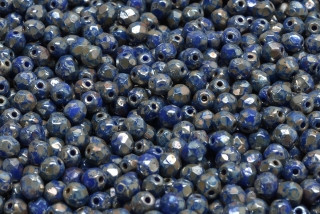Broušené korálky, modrá, travertin, 4 mm, 40 ks