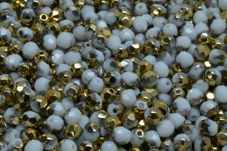 Broušené korálky, bílé, zlatý půlpokov, 4 mm, 40 ks