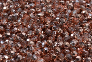 Broušené korálky, čiré, měděný půlpokov, 4 mm, 50 ks